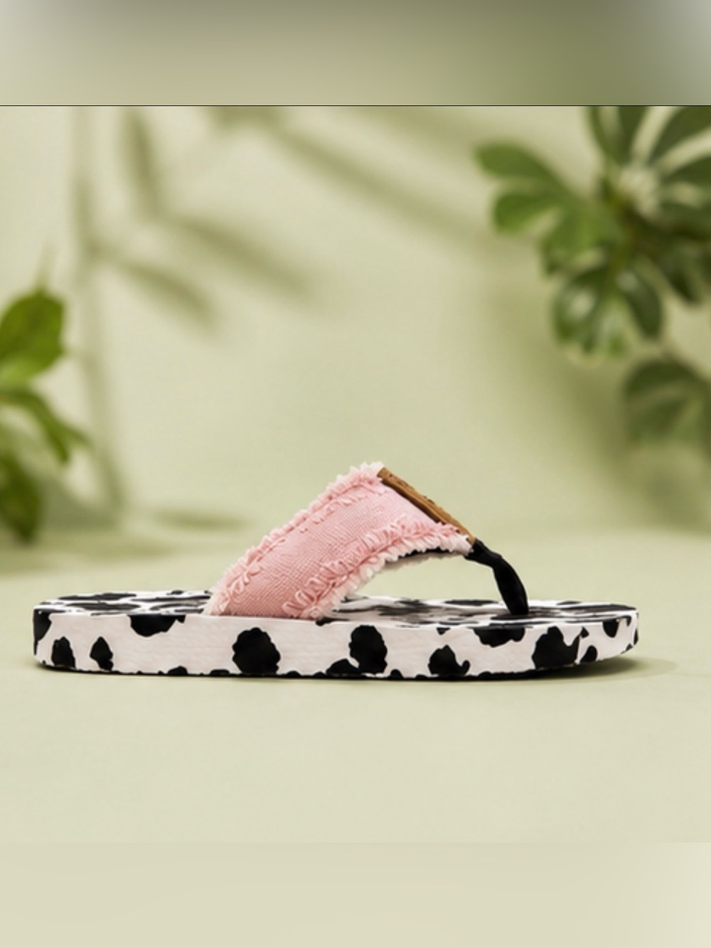 Gypsy Jazz Frayed Blush with Cow Print Flip Flop size 10 (or 9.5 for looser fit)